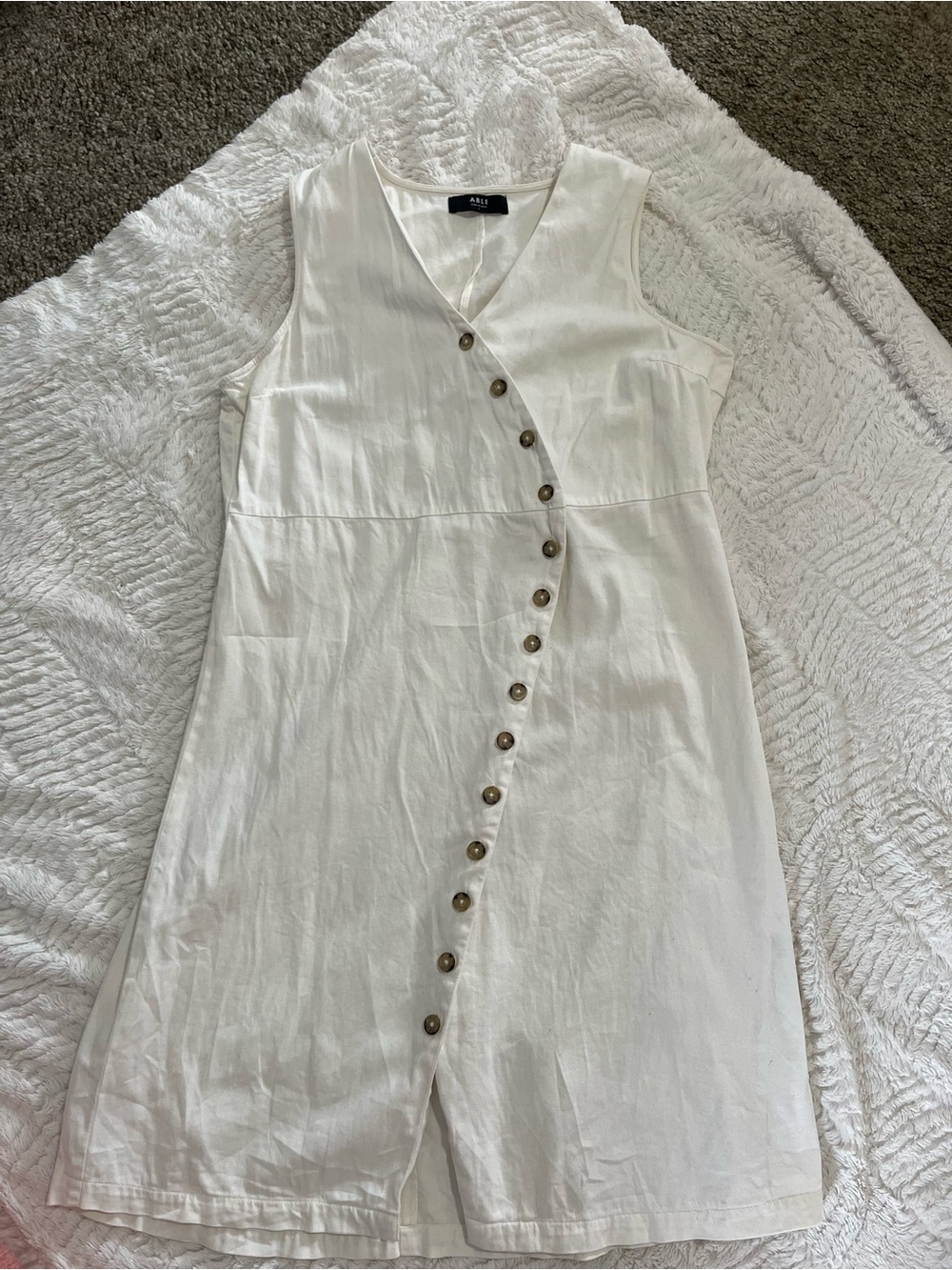 Able White Sleeveless Button-Front Midi Dress